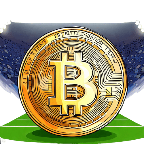 Bitcoin en un campo de fútbol