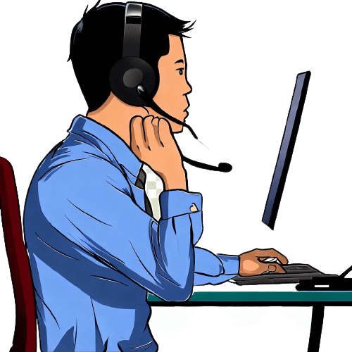 Un hombre con auriculares delante de un ordenador