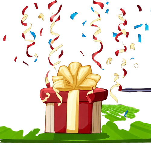 Envoltorio de regalo, confeti, en un campo de fútbol