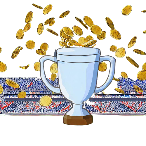 Una copa de fútbol y monedas